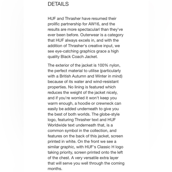 Huf X Thrasher Coaches Jacket Black - Picture 9 of 9